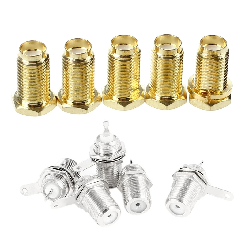 5 Pcs F Type Panel Mounted Socket Female Jack Solder Connector Adapter &amp SMA Nut Bulkhead Crimp Straight RF Coax Co | Электроника