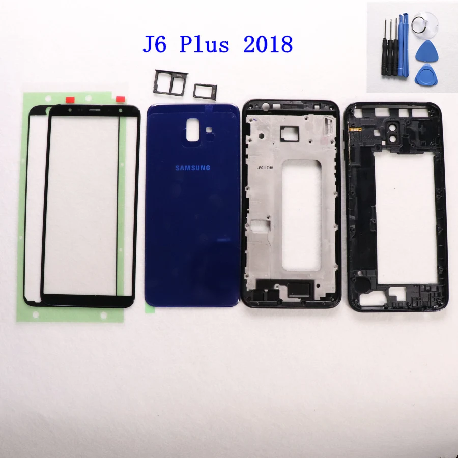 J6 Plus blue SAMSUNG Galaxy J6 plus J6+ J610 J610F J610FN J610G полный корпус ЖК-панель Крышка средняя Рамка передняя внешняя линза Батарейная дверь - Цвет: J6 Plus blue