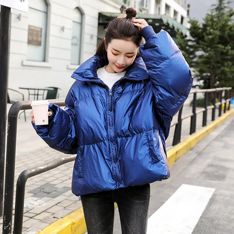 

DEAT Solid Color Glossy High Collar Capless Short Paragraph Plus Woman Down Jacket Casual Simple Fashion 2019 Winter New TV415