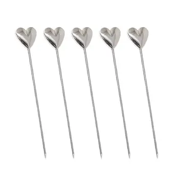

5PCS Stainless Steel Picks Heart-Shaped Polished Durable Cocktail Picks For Bar Party Environmentally Friendly Fruit Toothpick