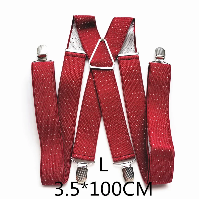 Jujube red-100cm Мужские подтяжки 3,5 см с принтом в горошек, высокое качество, 4 зажима, подтяжки, регулируемые эластичные подтяжки размера плюс, Женская праздничная одежда - Цвет: Jujube red-100cm