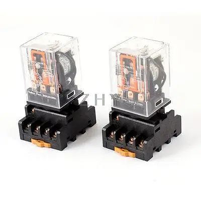 

DC 24V Coil 3PDT 11-Pin Power Relay 2 Pcs + 35mm DIN Rail Socket
