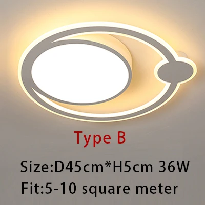 Светодиодный потолочный светильник, круглое внутреннее современное освещение для спальни, гостиной, столовой, кухни, потолочные светильники с заподлицо - Цвет корпуса: Type B D45cm 36w
