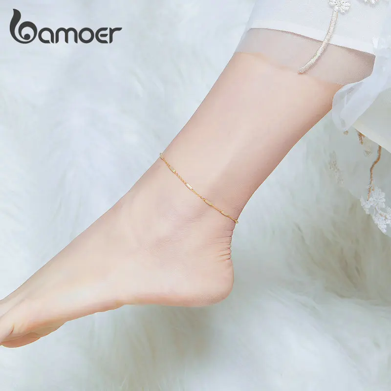 

bamoer Minimalist Simple Chain Silver Anklets for Women 925 Sterling Silver Bracelet for Leg Foot Jewelry GXT014