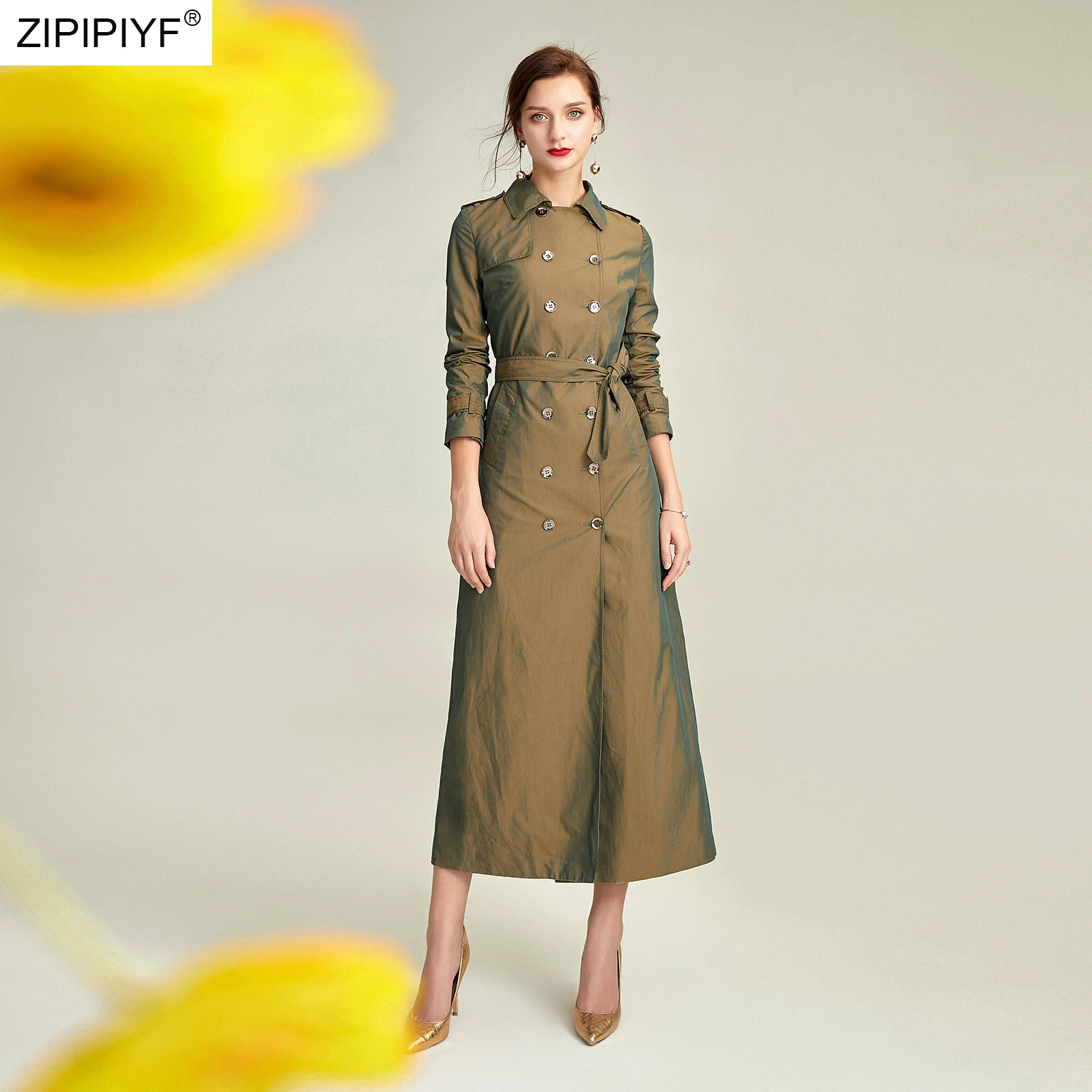 

Top Quality Elegant OL Commuter Double-breasted Trench Coat High-end Female Color Slim Windbreaker C1852