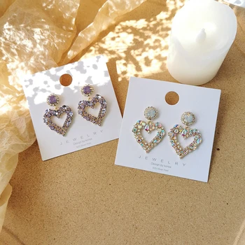 

2020 Korean Hollow Love Heart Drop Earrings For Women Luxury Shiny Rhinestone Simple Korean Statement Dangle Earring Jewelry