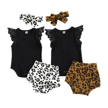 Ensemble 2 pièces pour nouveau né fille, haut à volants imprimé léopard, short, ensemble de vêtements pour printemps et été