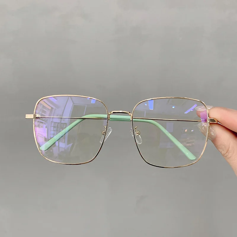 Литературные Ретро квадратные очки, оправа, тонкие металлические леопардовые прозрачные очки, большие очки, оправа для женщин и мужчин, роскошный бренд - Цвет оправы: gold green