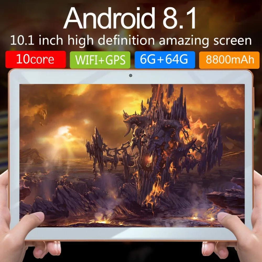 10,1 дюймов для Android 8,1 пластиковый планшетный ПК 6 ГБ+ 64 Гб десять-ядерный wifi планшет 16,0 Мп камера Две sim-камеры wifi телефон фаблет