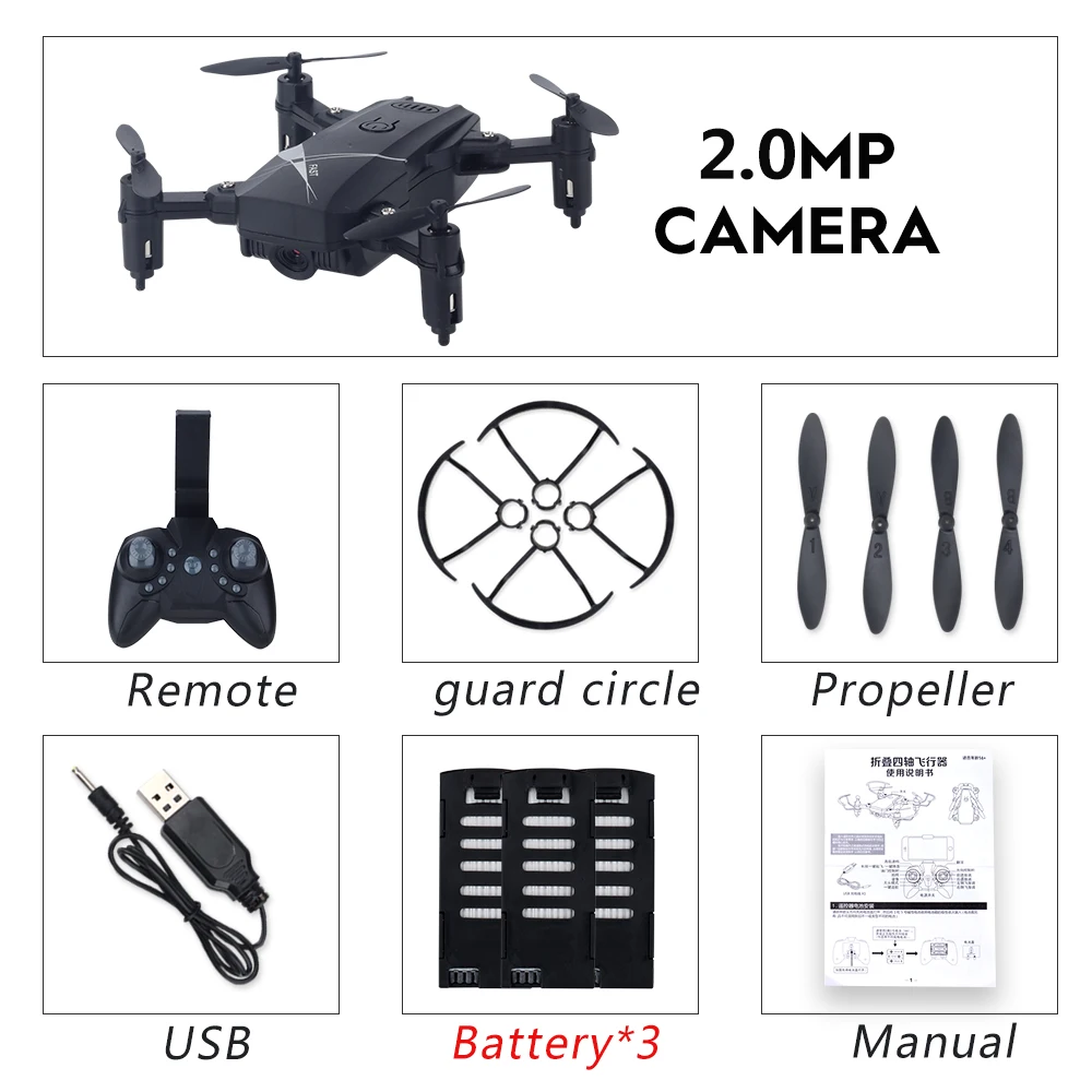 LF602 мини-Дрон с Wifi Hd камерой RC Вертолет Fpv дроны складной Квадрокоптер игрушки с дистанционным управлением для детей - Цвет: Black 2.0P 3B
