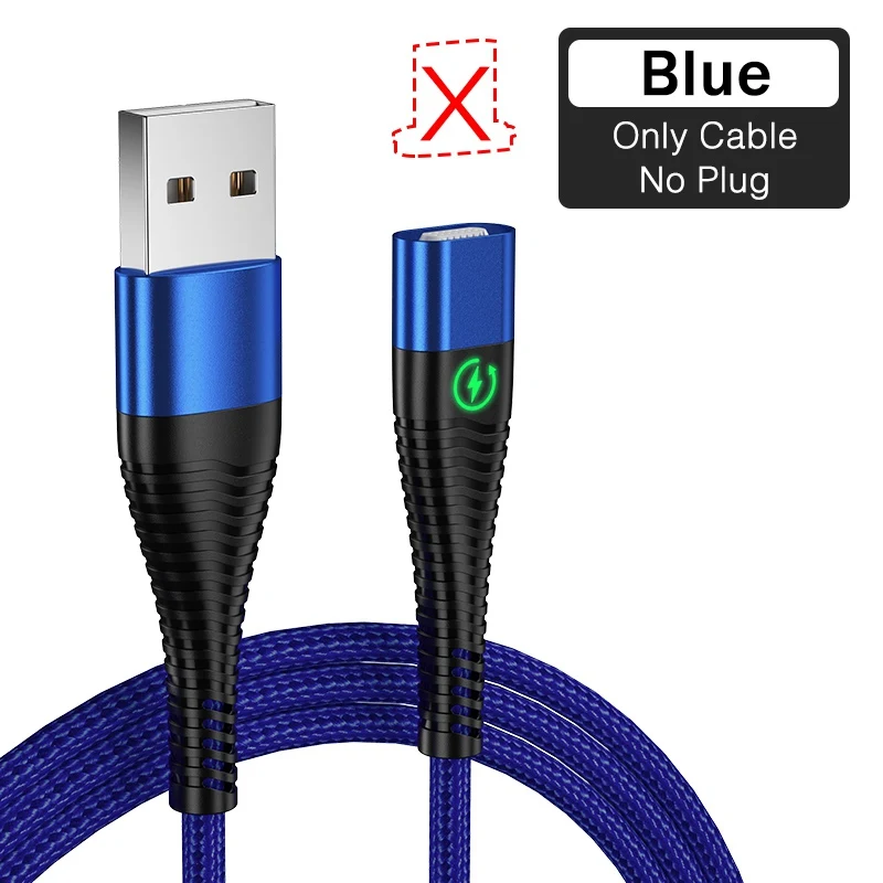 Магнитный светодиодный кабель REDNUT, 1 м, 2 м, Micro usb type C, магнитный usb-кабель для зарядки iPhone X XS Max XR 7 8, huawei, samsung, xiaomi, LG - Цвет: Only Blue Cable