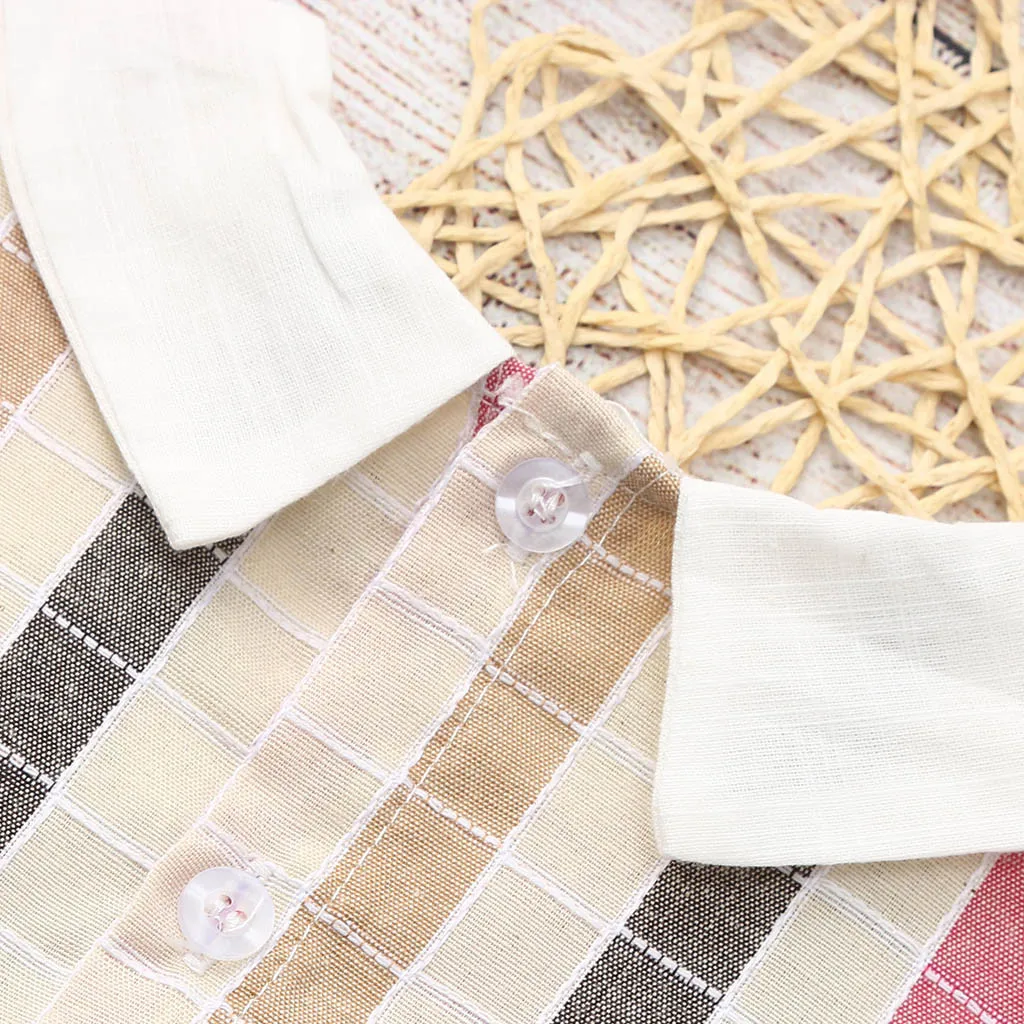 Sleeveless Cute Girls Flying Sleeve Doll Collar Plaid Top Summer New Girl Clothes Stripes Sleeves Sling Sweet Baby
