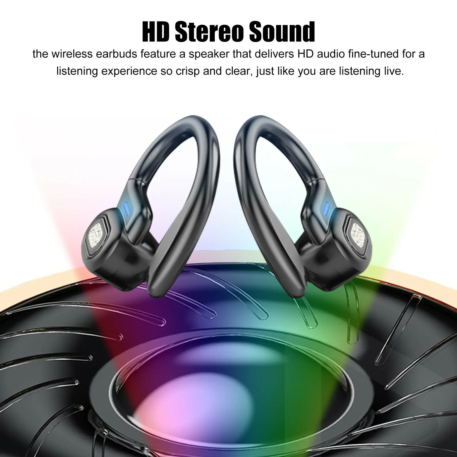 Bluetooth 5.0 Headset TWS Wireless Earbuds Earphones 8D HD Stereo Surround Sound Headphones Ear Hook Touch Control Hands-Free
