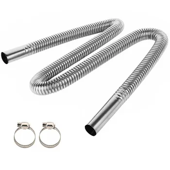 

120cm Car Stainless Steel Material Exhaust Pipe Corrugated Round Pipe Parking Silencer Diesel Heater Silver