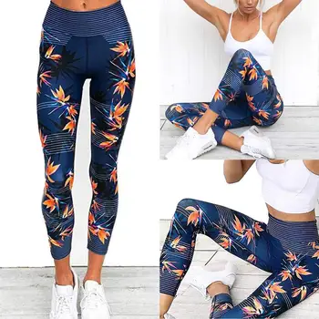 

Leaf Stripe Women Yoga Pants Push Up S-lim Fit High Waist Fitness Leggings