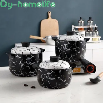 

Ceramic Casserole Nordic Black White Marble Pattern Soup Pot Stew Pot Open Flame Heat-resistant Home Kitchen Cooking Supplies