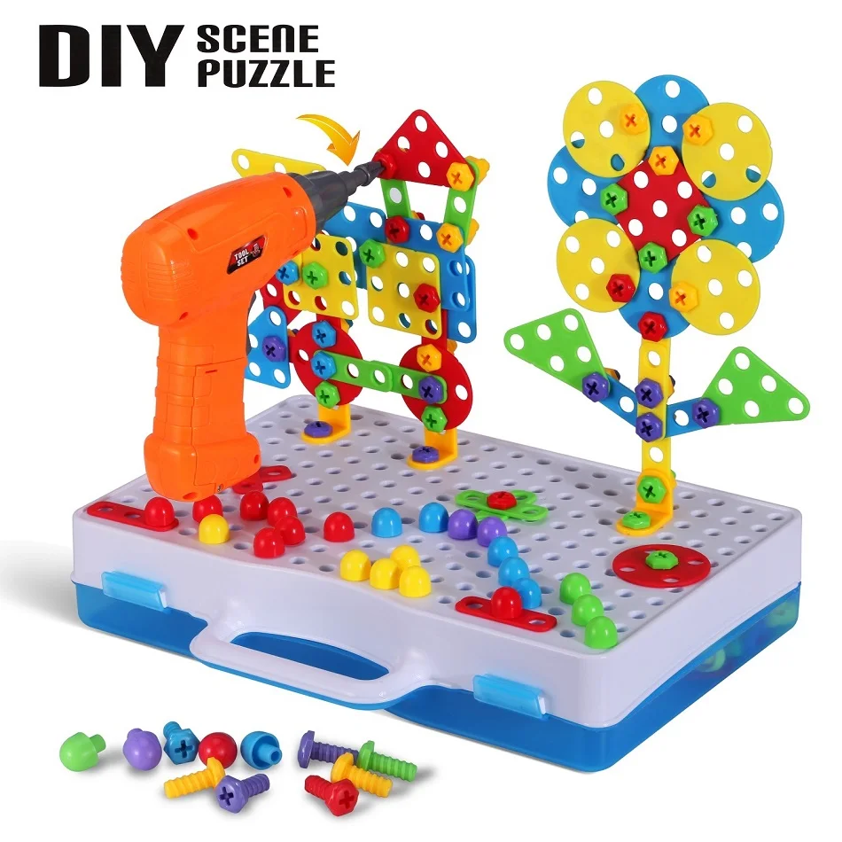224PCS Kids Electric Drill Puzzle Toy Screw Group Nut Disassembly Match Puzzle Assembled Educational Toys Christmas Gift 2020
