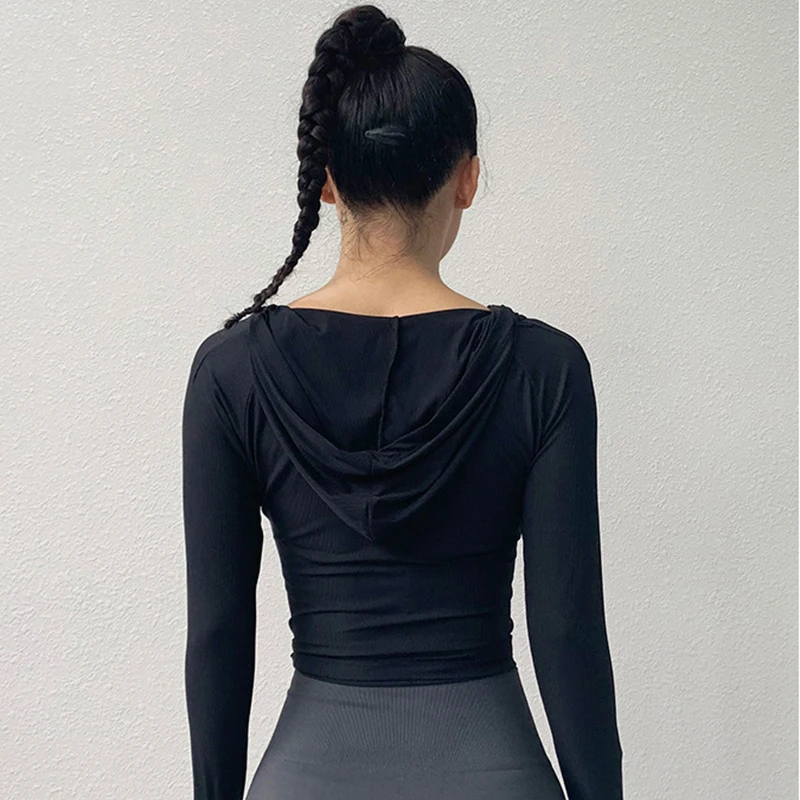 SALSPOR Gym Women Yoga Shirt Long Sleeve Hooded Sport T Shirt Absorb Sweat Quick Dry Workout Tops Fitness Running Sportswear