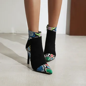 

ochanmeb Woman Booties Stiletto Thin High Heel Ankle Boots Women Pointed Toe Female Shoes Woman Faux Suede Snake Print Boot 48