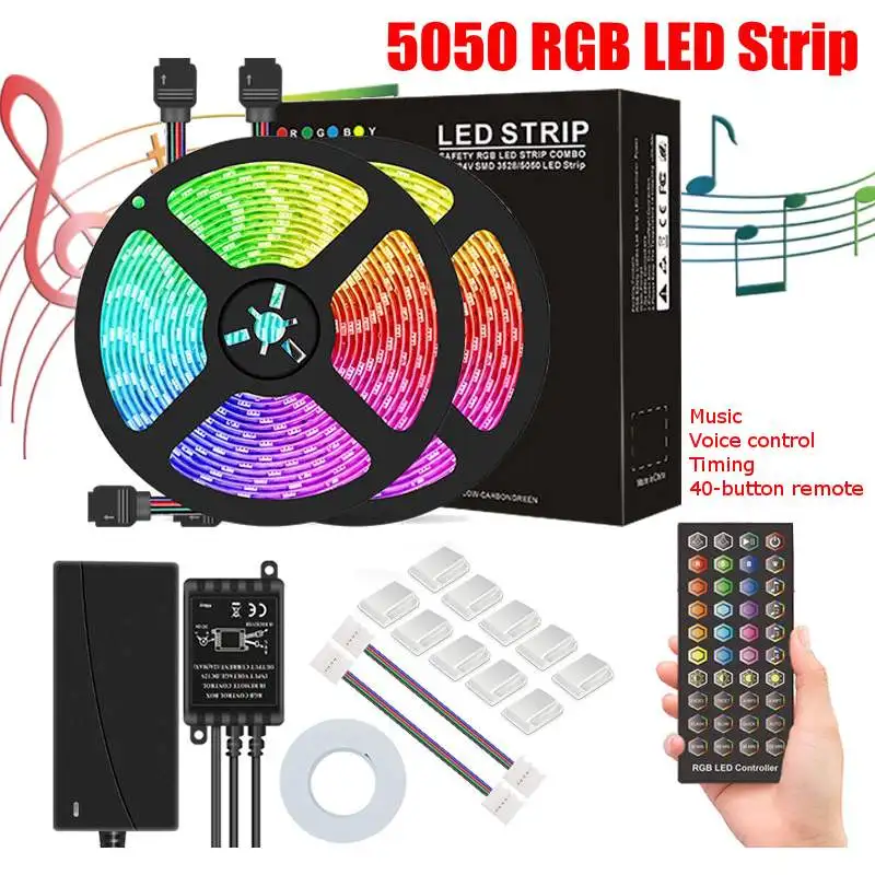 

LED Strip Light RGB 5050 music control Flexible Ribbon fita led light strip RGB 5M 10M Tape Diode DC 12V+ Remote Control +Adapt