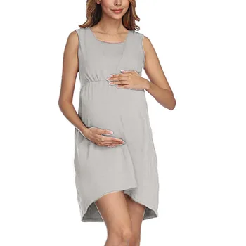 

Cotton Pregnants Casual Nursing Baby For Maternity Pajamas Dress Loose Comfortable Solid Color Sleeveless Pregnant Dress