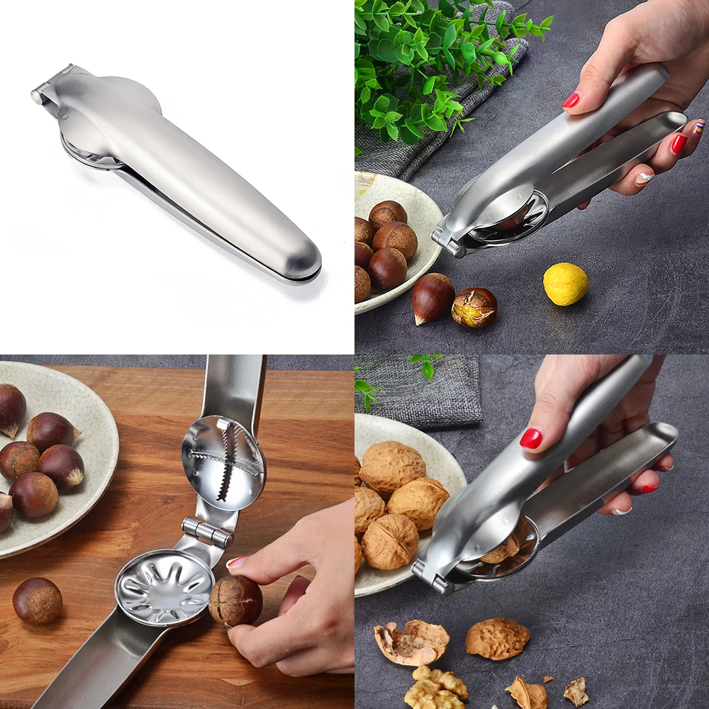 Hkeps Stainless Steel 2 In 1 Nut Opener Quick Peeling Chestnut Clip Walnut Pliers Metal Nut Cracker Sheller Kitchen Tools