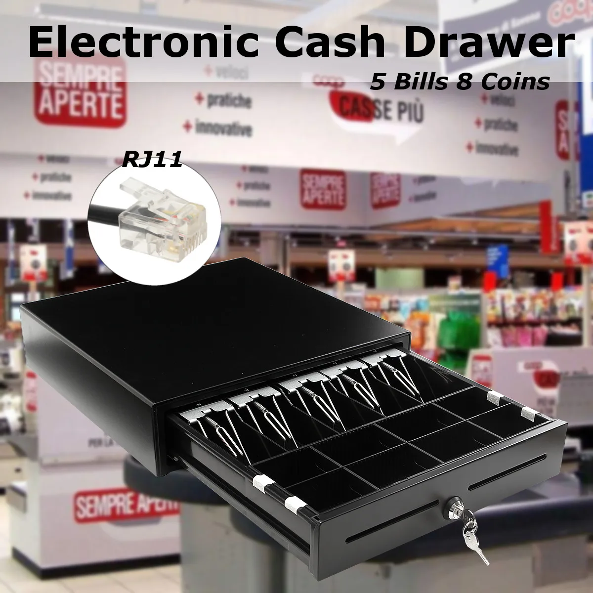 

Heavy Electronic Cash Drawer Cash Register POS Tray 5 Bill 8 Coins Storage Cash Register Tray Box Classify Store Money Box