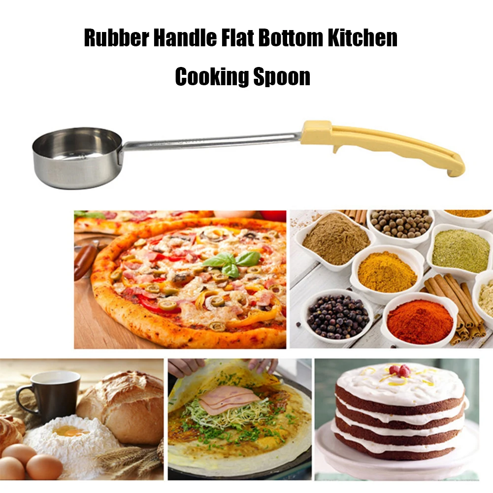 Stainless Steel Sauce Spoon with Long Rubber Handle Anti-Hot Pizza Spread Ladle Measuring Soup Spoon Kitchen Cooking Tableware stainless steel spoon stainless steel spoon set