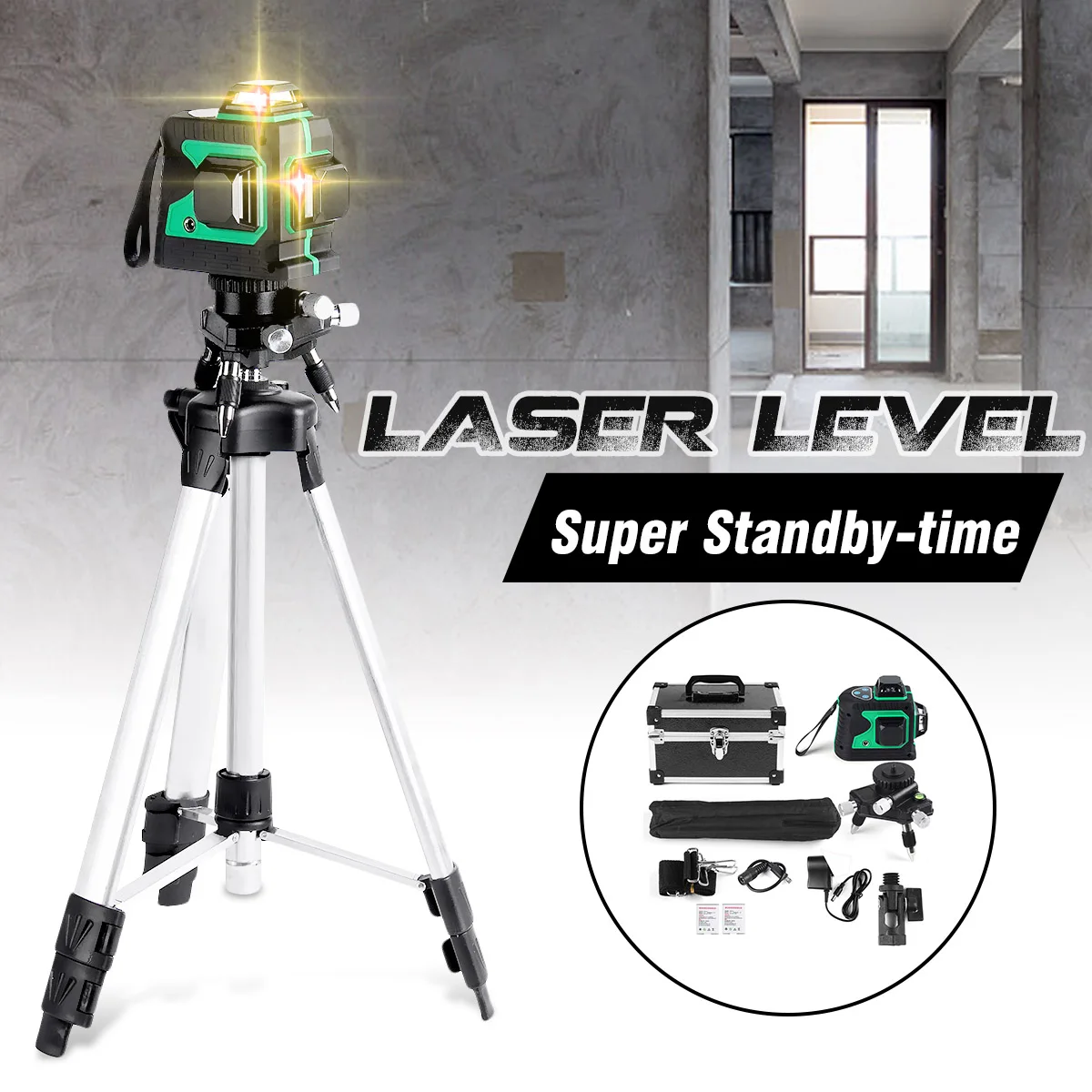 Лазерный нивелир, 12 линий, 3D зеленый светильник, измерение, самонивелирующийся 360, горизонтальный вертикальный крест, супер мощный лазерный луч w/штатив RU