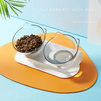 

Raised Double Dog Cat Bowls with Anti Slip Stand 15 Degree Tilted Elevated Feeders Cute Pet Food Feeding Water Cats Feeder Bowl