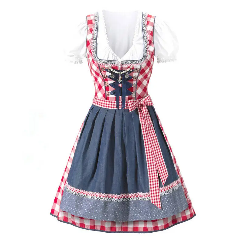 3 шт./компл. женский костюм для Октоберфеста Германия Bavarian Traditonal Dirndl пивная Униформа горничной - Цвет: Красный