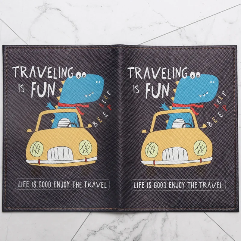 Cartoon dinosaur pattern passport holder travel storage supplies passport document protector