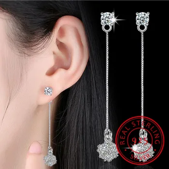 

Luxury 925 Sterling Silver Earrings Love Candy Zirconia Cube Tassel Long Earrings Ear Line Drop Earrings For Women S-E180