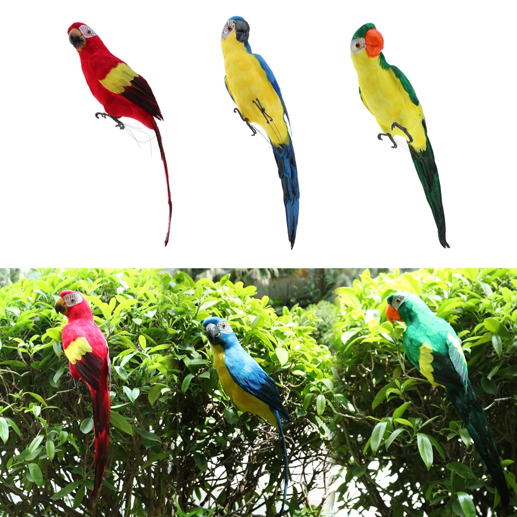 Artificial Feather Bird Large Parrot Ornament Bird Home Art Decor, Perfect prop for home, garden, yard, shop window
