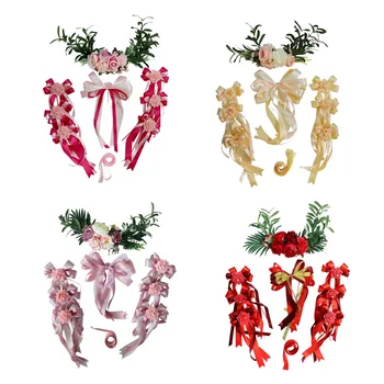 

9 Pieces Wedding Car Decorations Kit Artificial Silk Flower Ribbon and Bows Ties Set