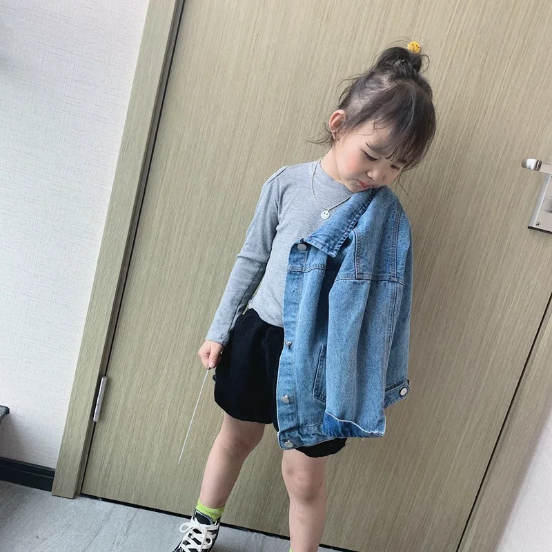 Осень Новинка, детское Ковбойское пальто для мальчиков и девочек, джинсы в Корейском стиле, повседневный пиджак, куртка