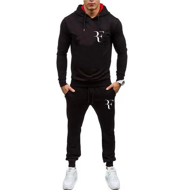 Новая мужская одежда для бега, мужская спортивная одежда, спортивный костюм, мужской костюм с капюшоном, мужская спортивная одежда для спортзала - Цвет: Черный