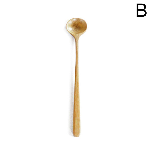 Long Spoons Wooden Korean Style 27.5cm 100% Natural Wood Long Handle Round Spoons for Soup Cooking Mixing Stirring