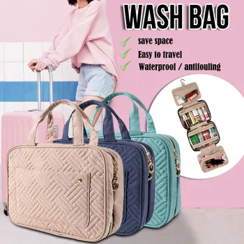 

Water-resistant Travel Makeup Bag Toiletry Case With Hook Hanging Pouch wave pattern anti-slip hand bag lighweight trival pack