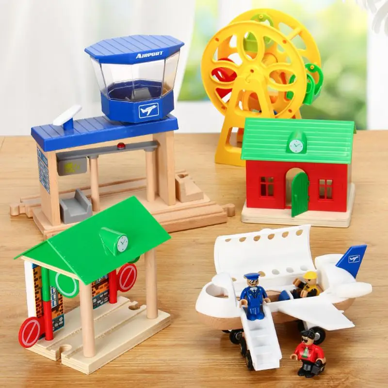 DIY Wooden Road block Station Scene Model Track Accessories Kids Educational Toy 5
