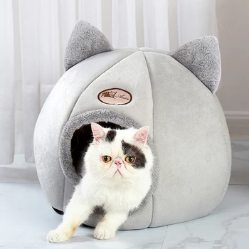 

Cute Pet Dog Cat House Foldable Kennel Winter Warm Nest Soft Comfortable Animal Puppy Cave Sleeping Mat cat‘s house