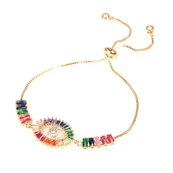 

Colorful Crystal Zircon Evil Eye Bracelets For Women Rhinestone Bracelets and Bangles Adjust Chain Pulseras Female Jewelry