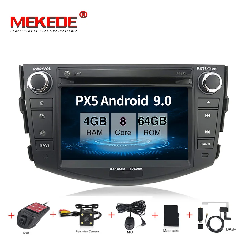 HD 4+ 64G PX5 Android 9,0 Автомобильный dvd плеер для Toyota RAV4 для Toyota Previa Rav 4 2007 2008 2009 2010 2011 2 din 1024*600 с gps навигацией, Wi-Fi, 8 ядер - Цвет: 64G camera DVR DAB