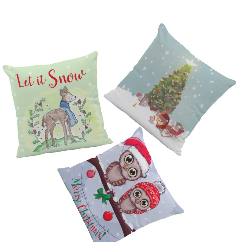 

Fresh And Lovely Pillows Fawn Owl Snowman Throwing Pillows Home Bedroom Super Soft 45*45Cm Decoration Christmas Cushion Cover