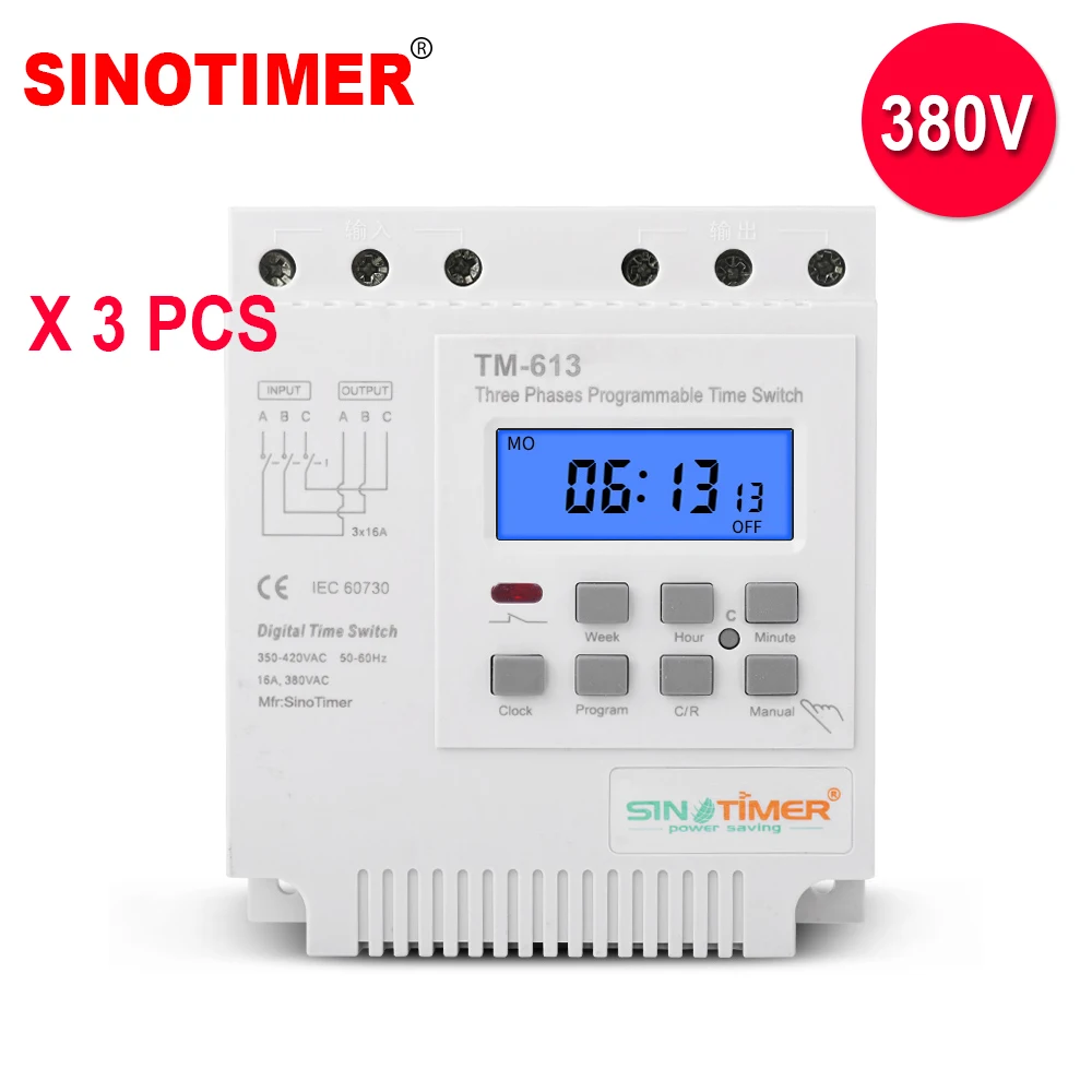 Interruptor de Tempo Sinotimer Três Fases 380 v 415 7 Dias Programável Temporizador Relé 3 Pcs