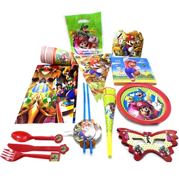 

113pcs/lot Super Mario Cups Plates Tablecloth Birthday Party Napkins Baby Shower Banner Straws Loot Bags Decorate Tableware Set