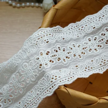 

8cm Hollow Out Floral Embroidered Cotton Lace Trim Off White DIY Apparel Sewing Cotton Fabric White Lace Trimming ,3 Yards