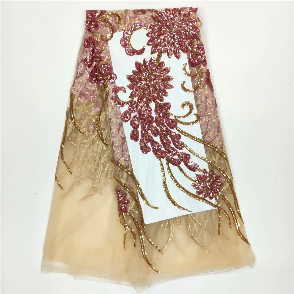 

Latest Embroidery Lace Fabric African Lace Fabric 2019 High Quality Lace Sequins French Net Tulle Lace Fabric