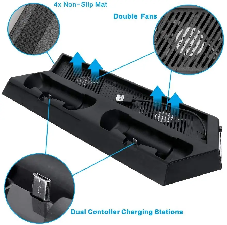 Охлаждающая подставка для PS4 Pro с двойным вентилятором зарядная станция
