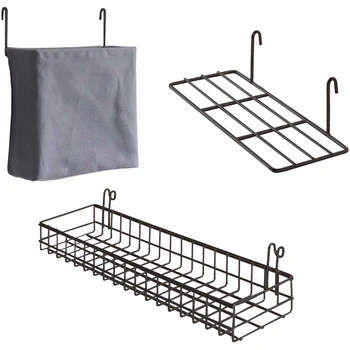 

3 Pcs Storage Rack Wall Grid Panel Basket Hanging Bag Display Shelf with Hooks Wall Organizer and Storage Shelf for Home Supplie
